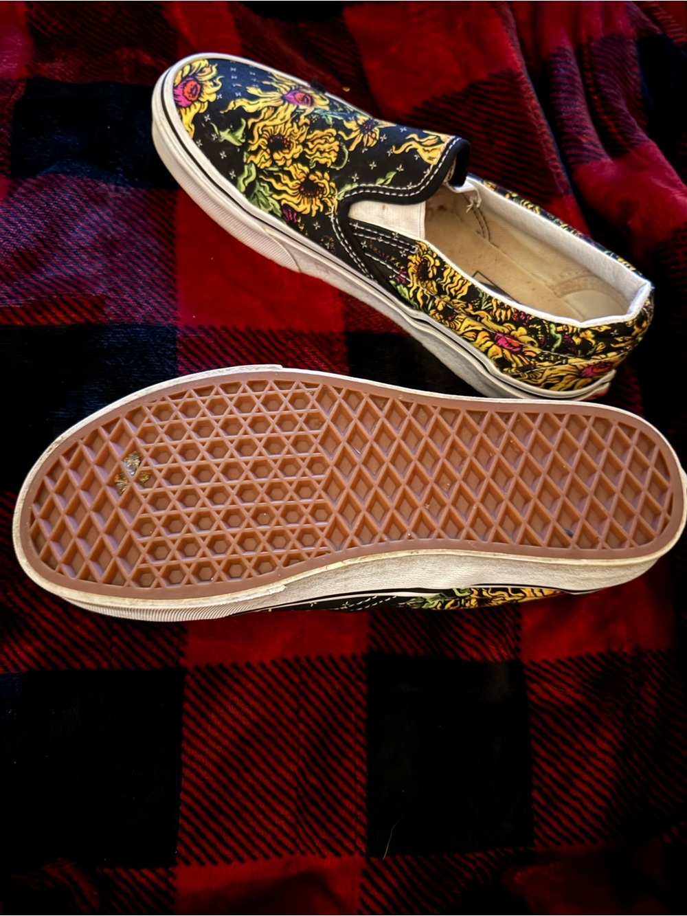 Vans Black Slip-On Sneakers with Yellow Floral & Skull Print - Picture 6 of 7